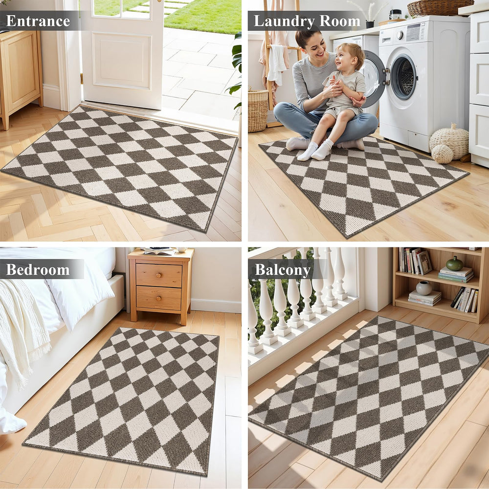 HEBE Indoor Door Mat 32x48 brown checkered with door open