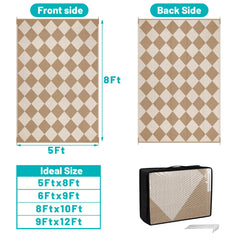 HEBE Outdoor Rug 5'x8' beige and brown checkered design side view