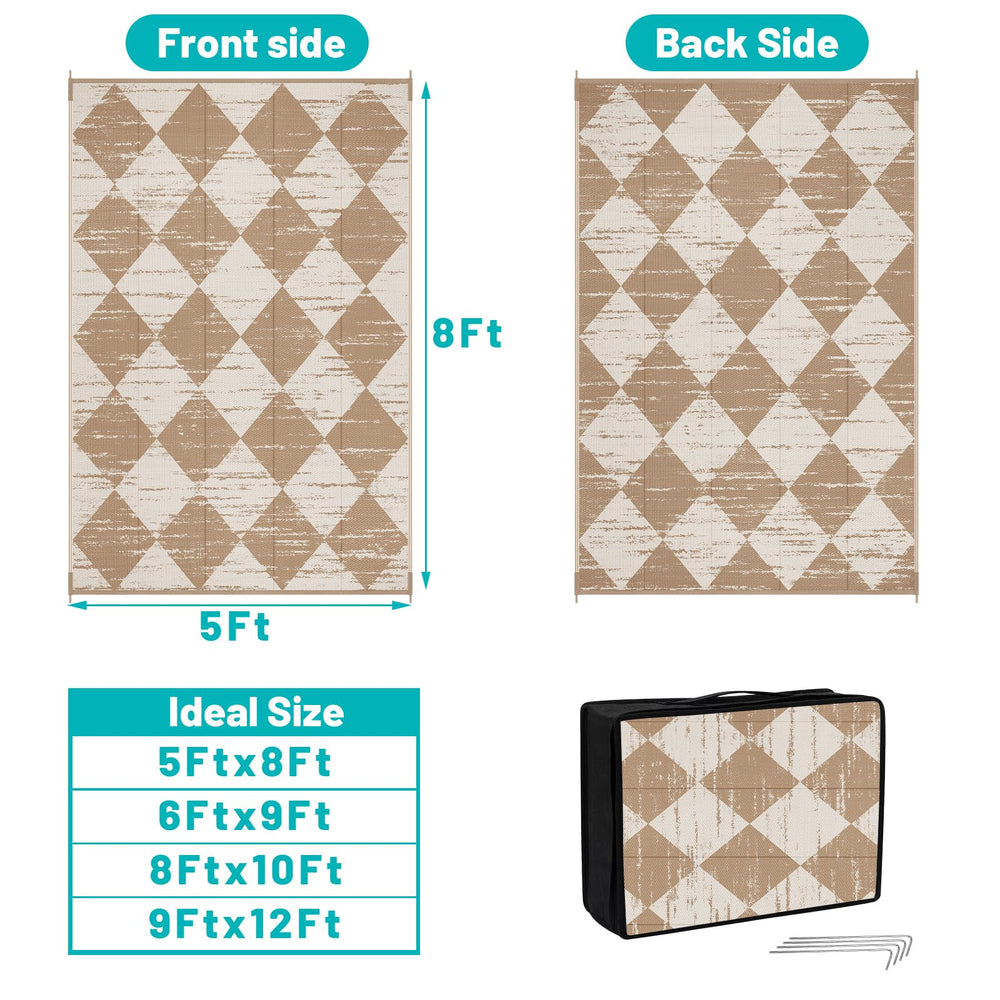 HEBE Outdoor Rug 5'x8' light beige colour side view
