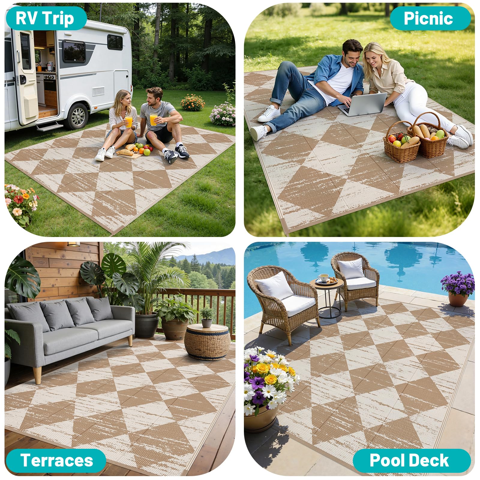 HEBE Outdoor Rug 5'x8' used at a picnic