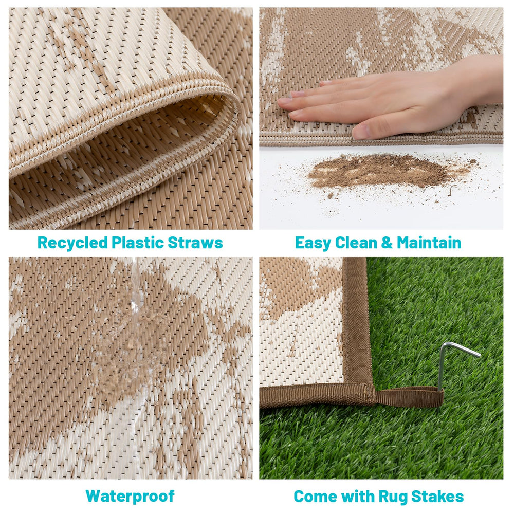 HEBE Outdoor Rug 6'x9' corner loops and stakes close-up