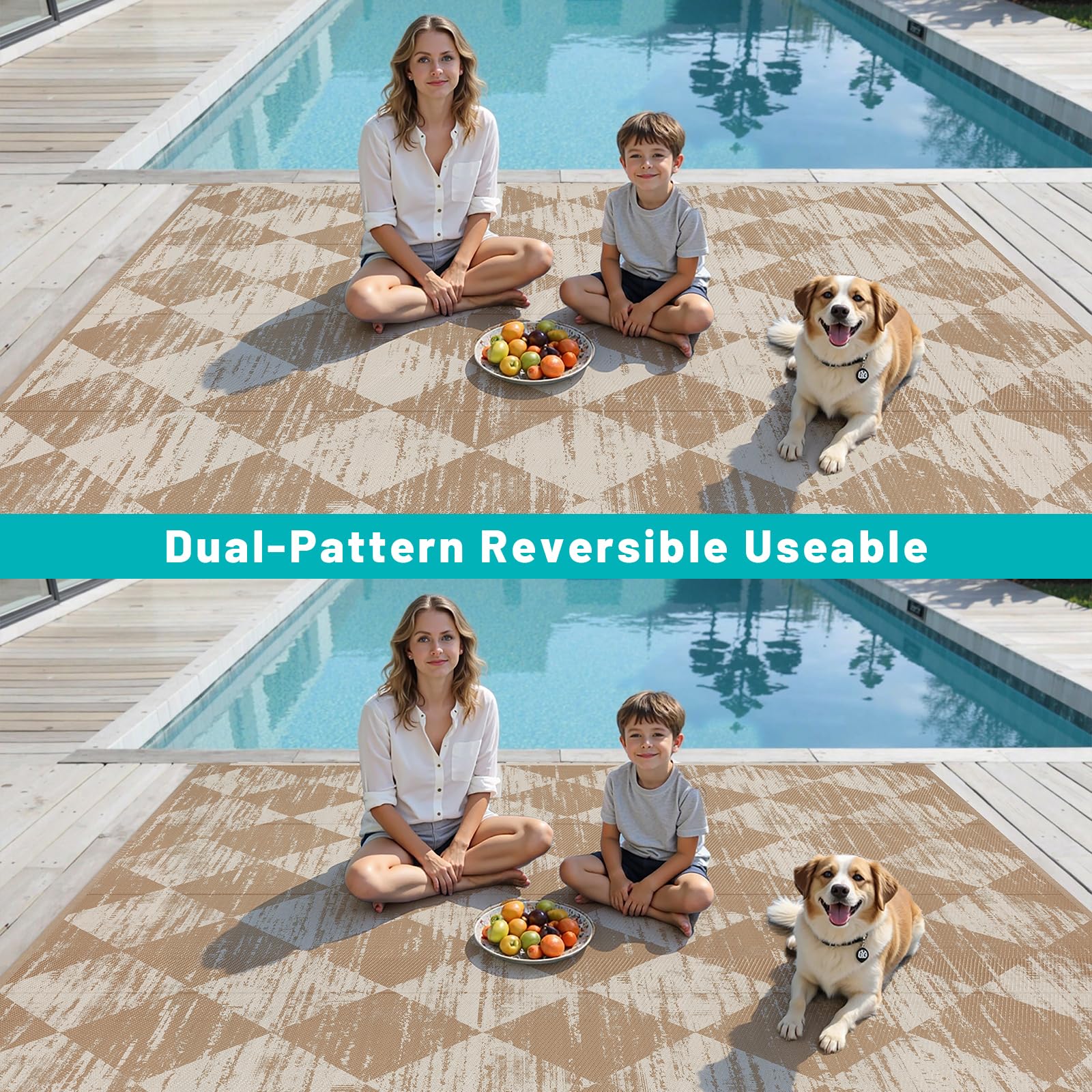 HEBE Outdoor Rug 6'x9' used during a picnic