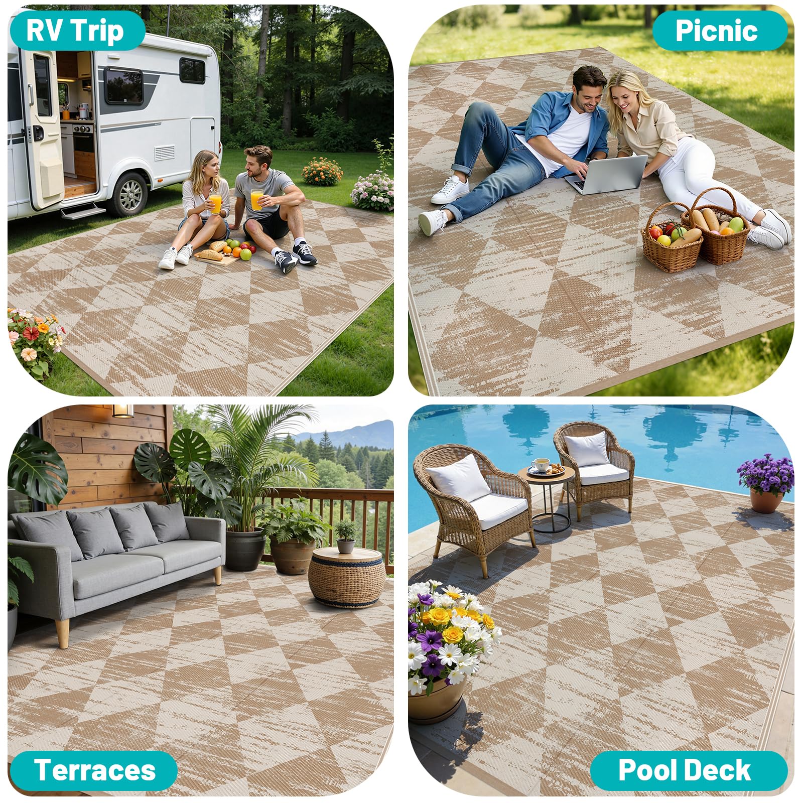 HEBE Outdoor Rug 6'x9' waterproof material detail