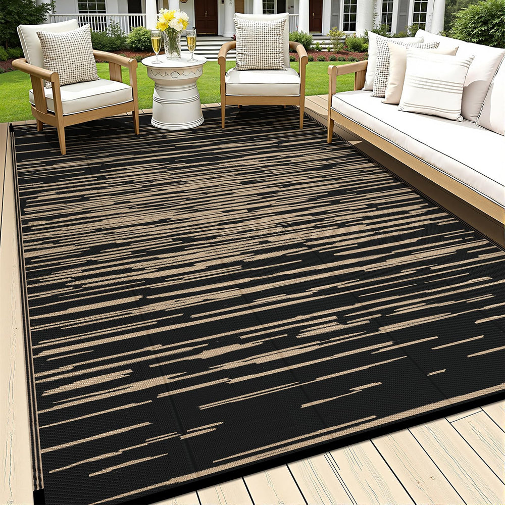 HEBE Outdoor Rug 6'x9' waterproof striped pattern front view