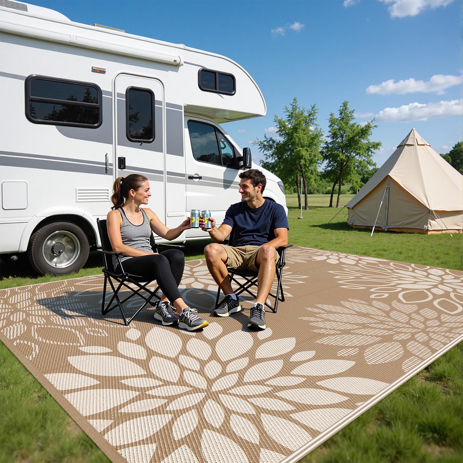 HEBE Outdoor Rug 9'x12' portable for camping