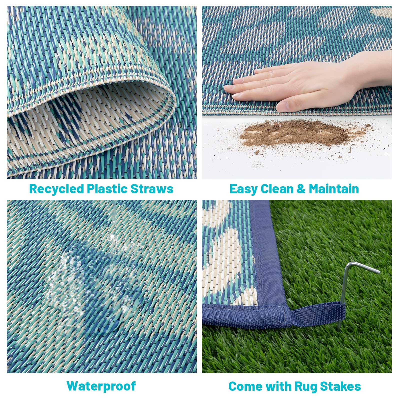 HEBE outdoor rug in a backyard setting with patio furniture