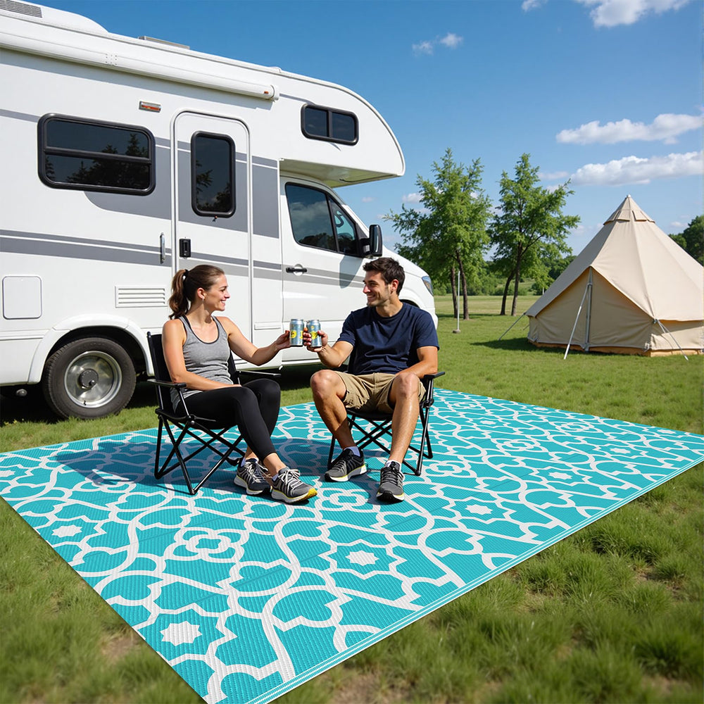 HEBE outdoor rug rolled up with carrying bag