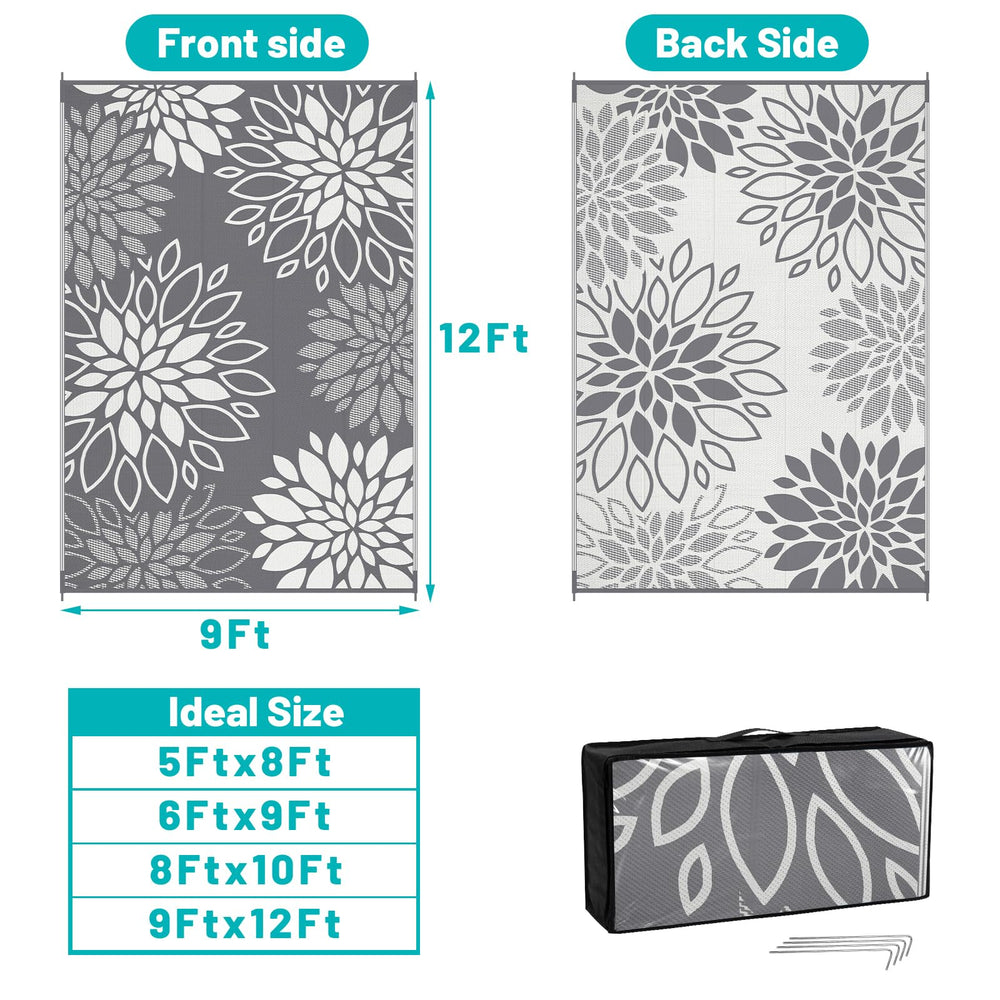 HEBE outdoor rug set up on patio with furniture