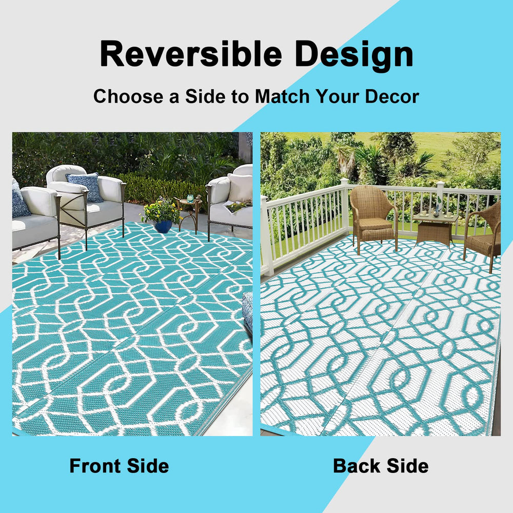 HEBE outdoor rug showing reversible Moroccan patterns