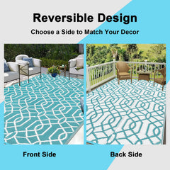 HEBE outdoor rug showing reversible Moroccan patterns
