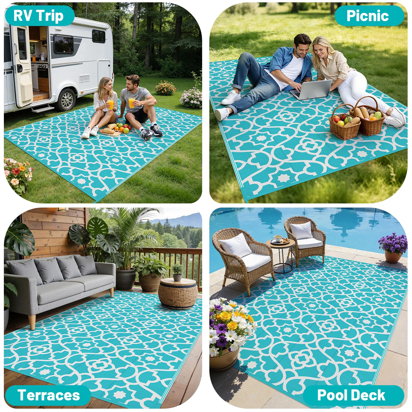 HEBE outdoor rug used at a beach picnic