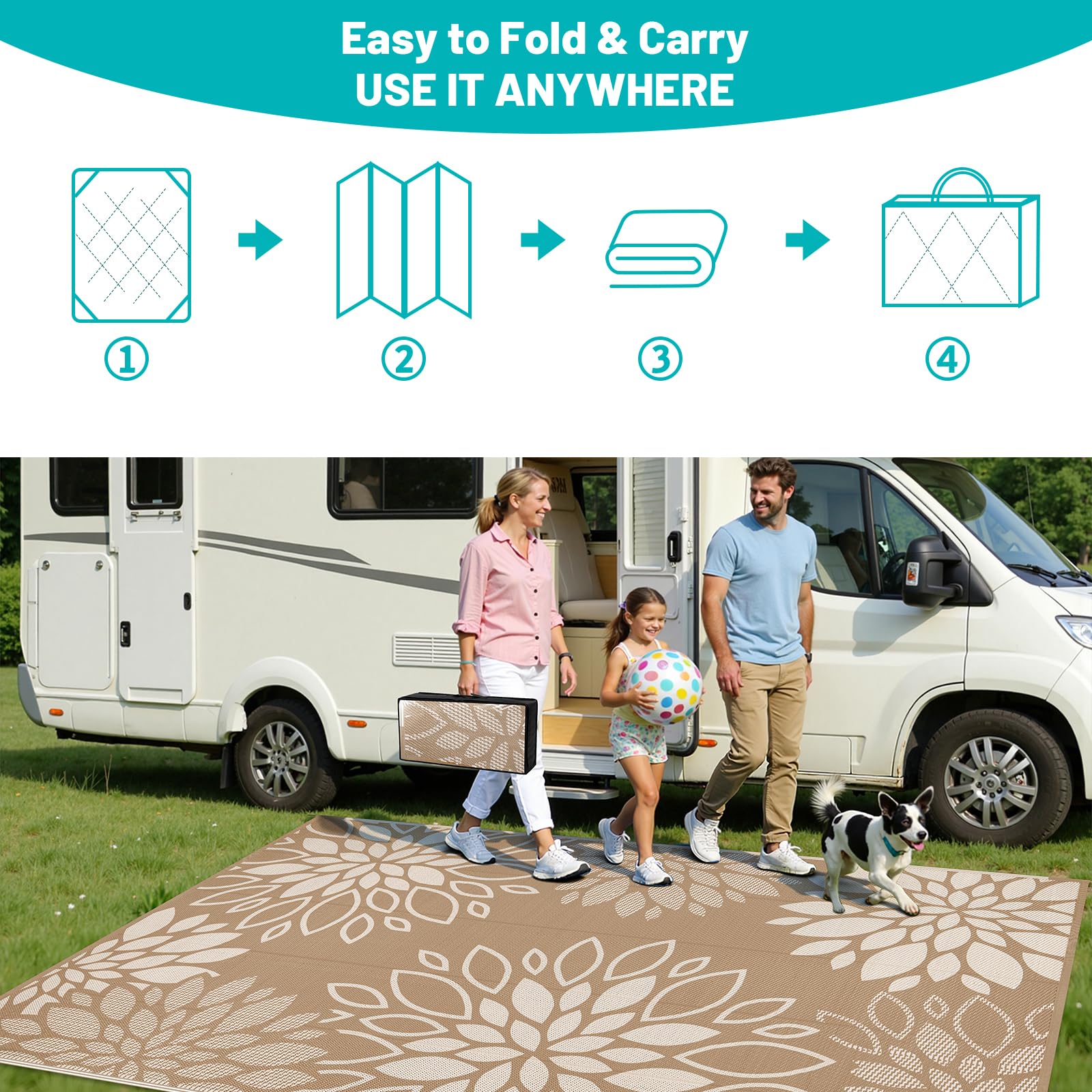 HEBE Outdoor Rug with corner loops and stakes