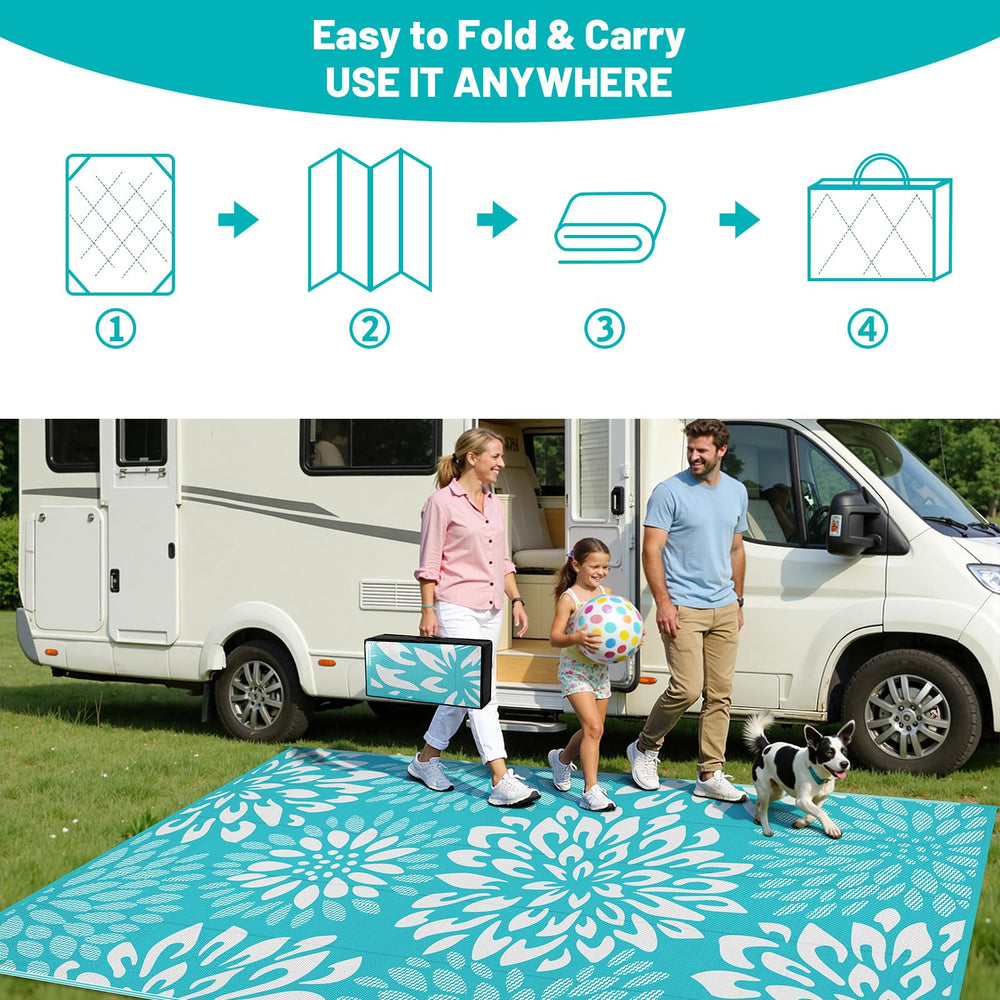 HEBE outdoor rug with stakes for secure placement
