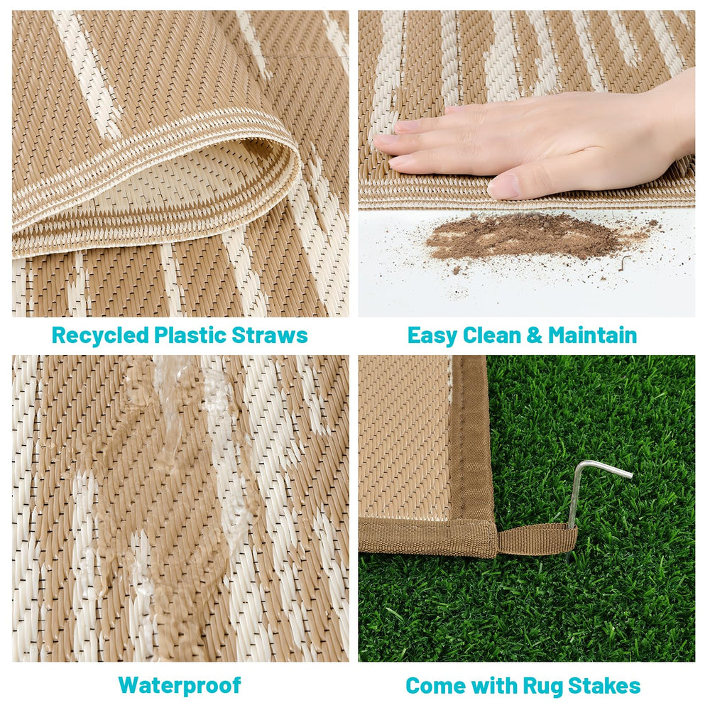 HEBE reversible outdoor rug showing both sides