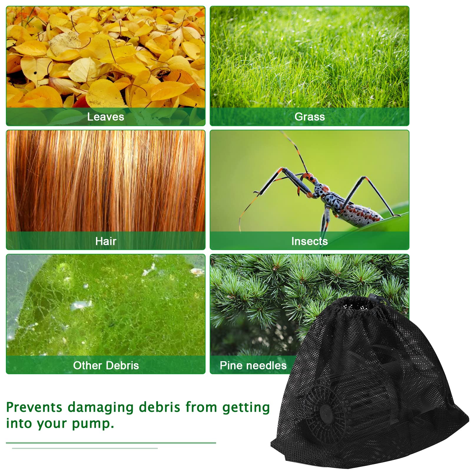 Hecaty Pond Pump Filter Bag dimensions on packaging