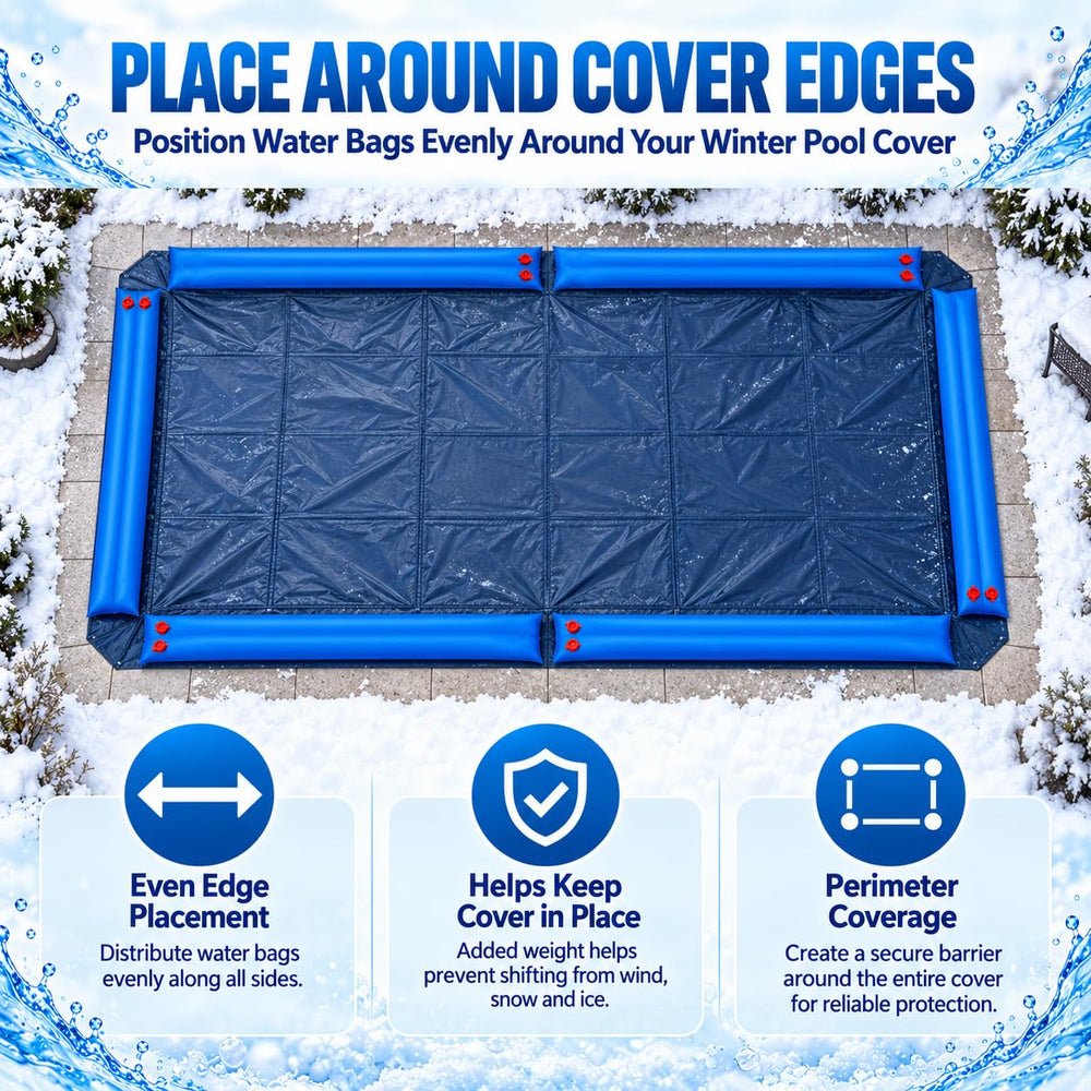 Hedday water bags installed on a pool cover