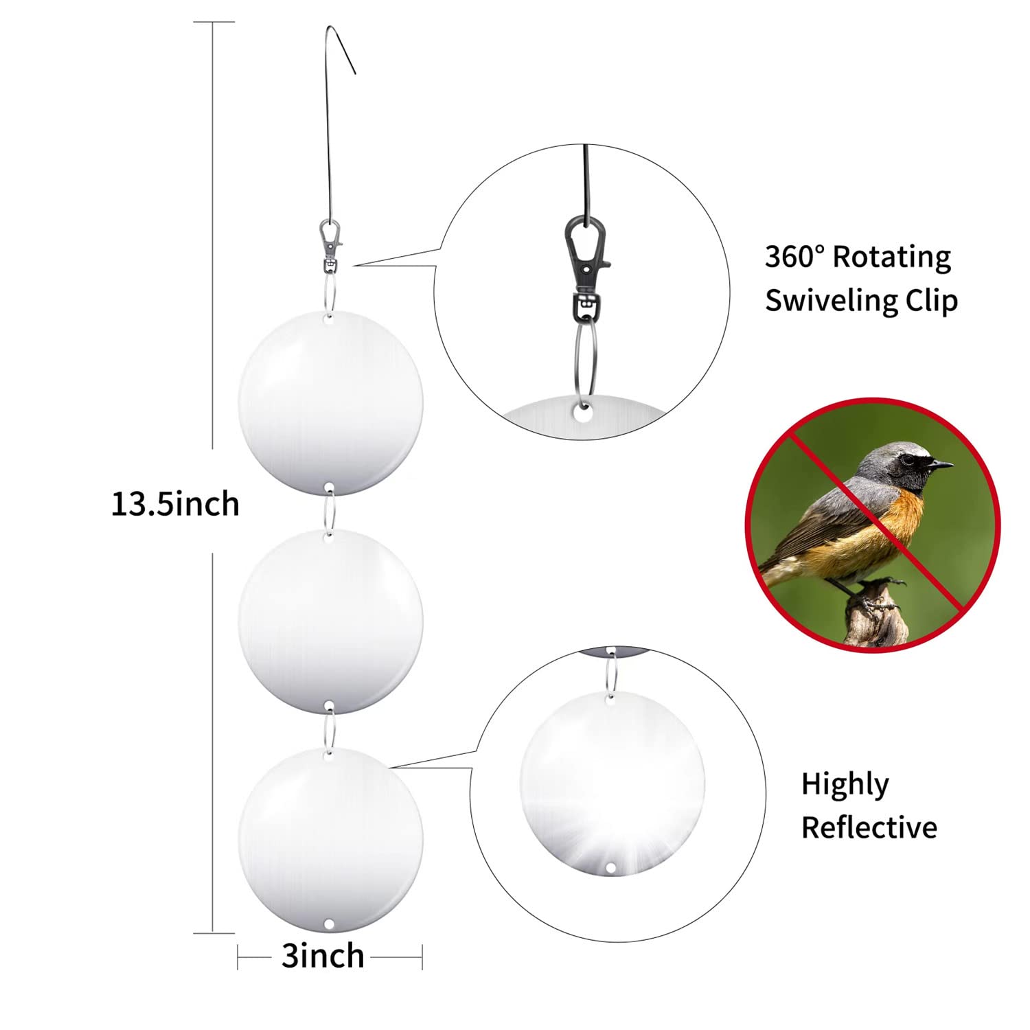 Hedoc Bird Deterrent Discs hanging in a garden