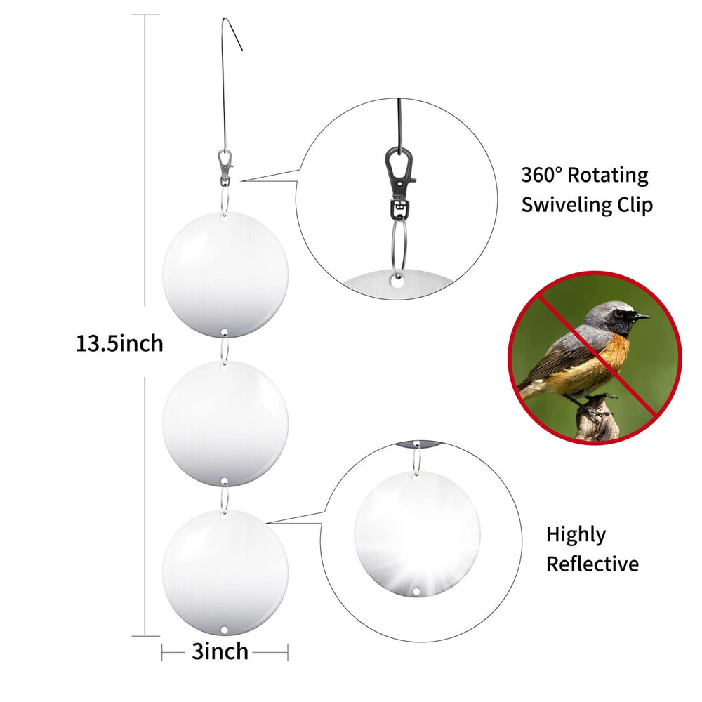 Hedoc Bird Deterrent Discs hanging in a garden