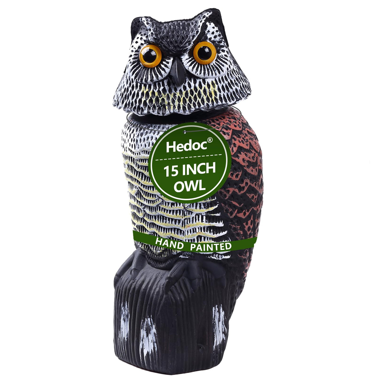 Hedoc Fake Owl Decoy front view with rotating head