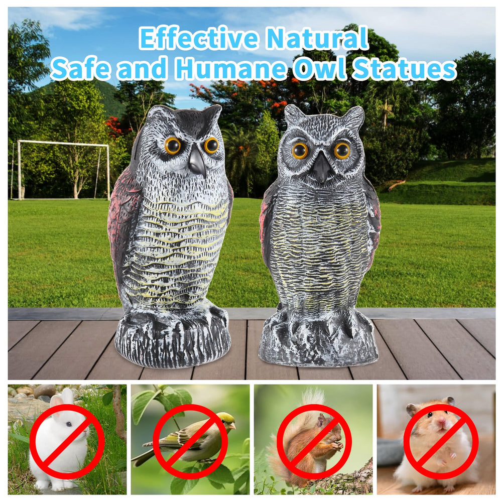 Hedoc Owl Decoy installed on a pole in a garden setting
