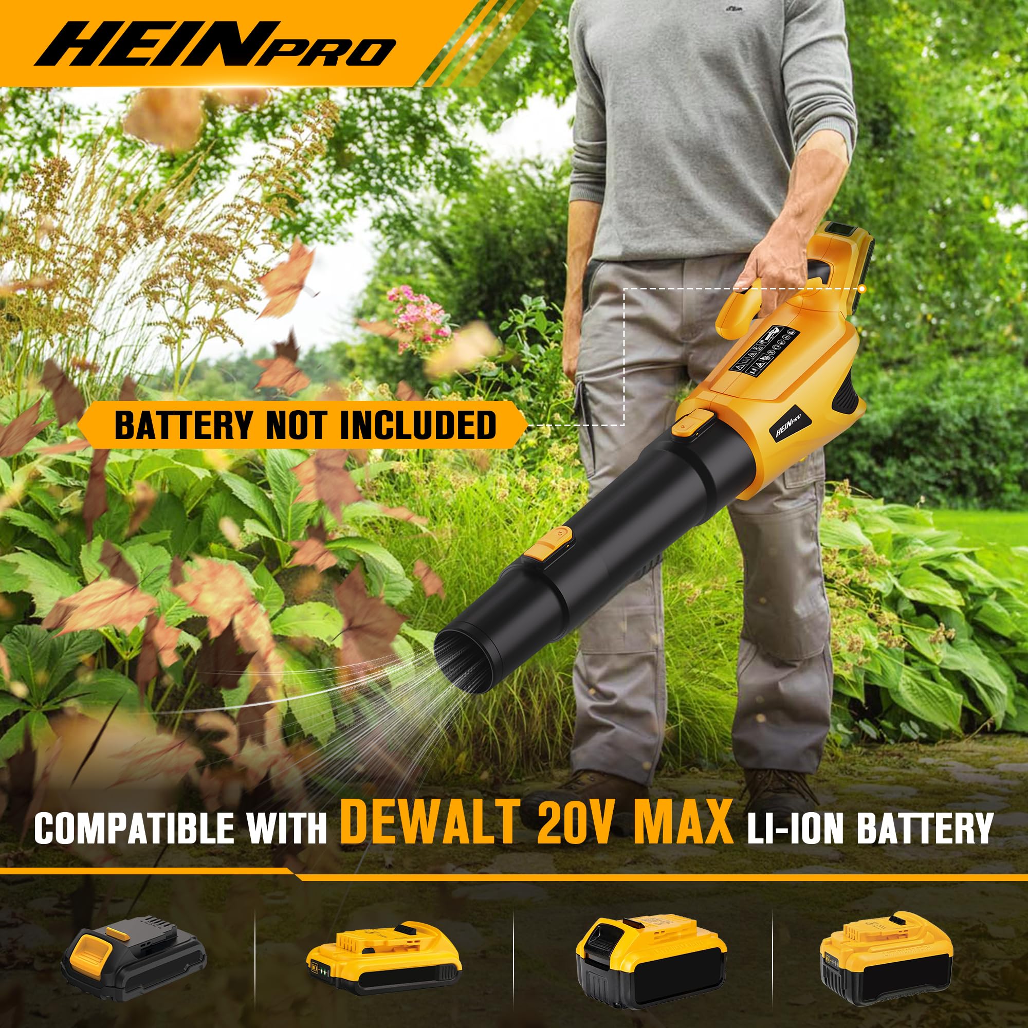 HEINPRO Cordless Leaf Blower side view, showing handle