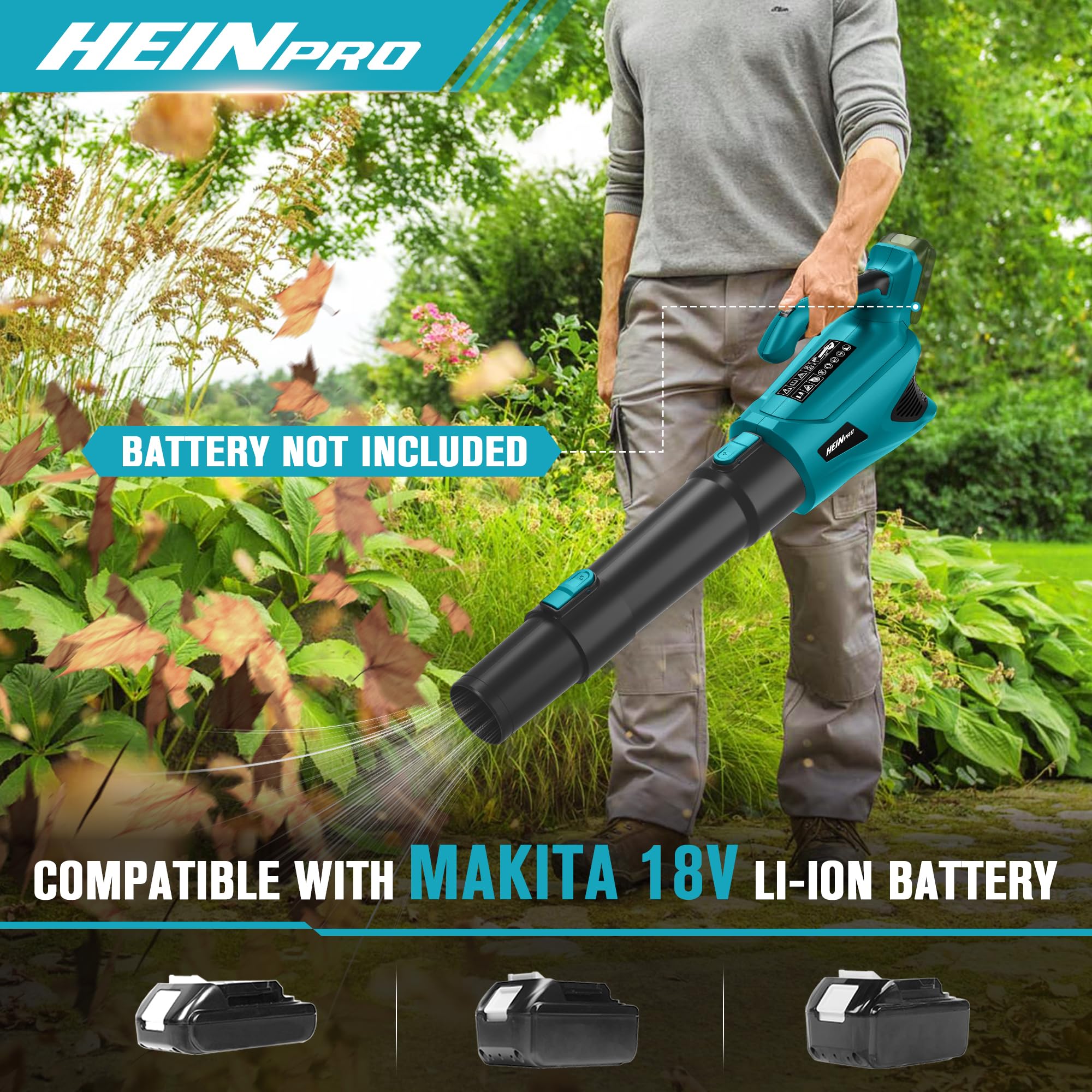 HEINPRO Cordless Leaf Blower side view with ergonomic handle