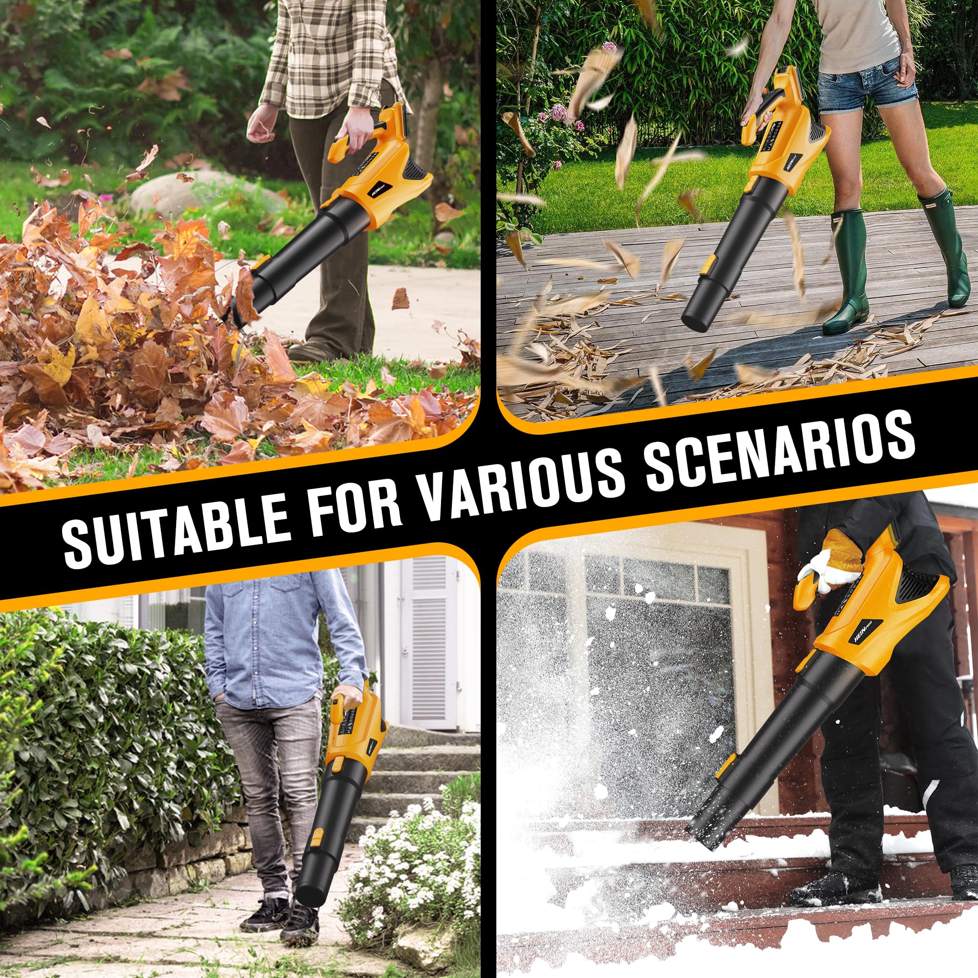 HEINPRO Cordless Leaf Blower with integrated hook for storage