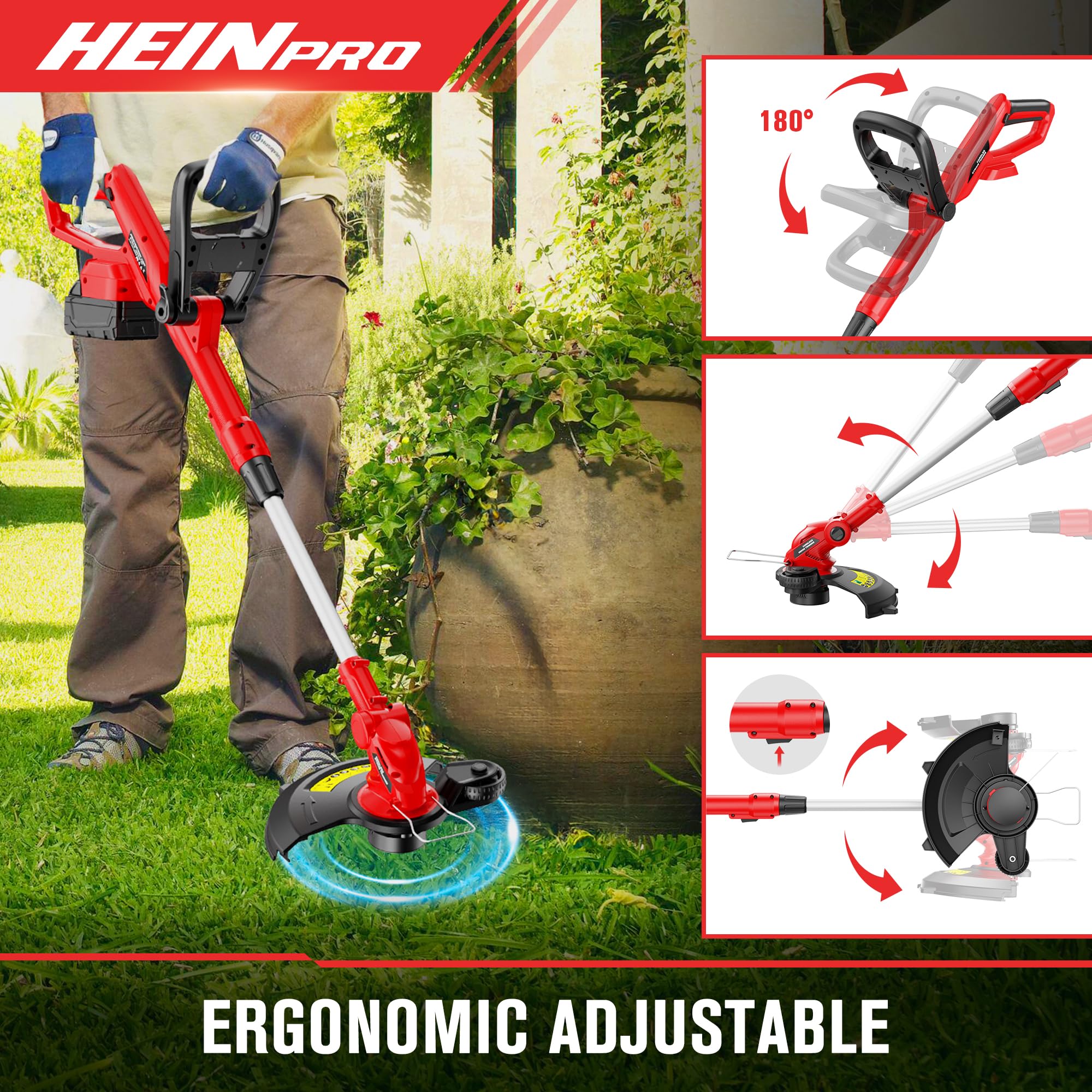 HEINPRO Cordless String Trimmer ergonomic handle detail