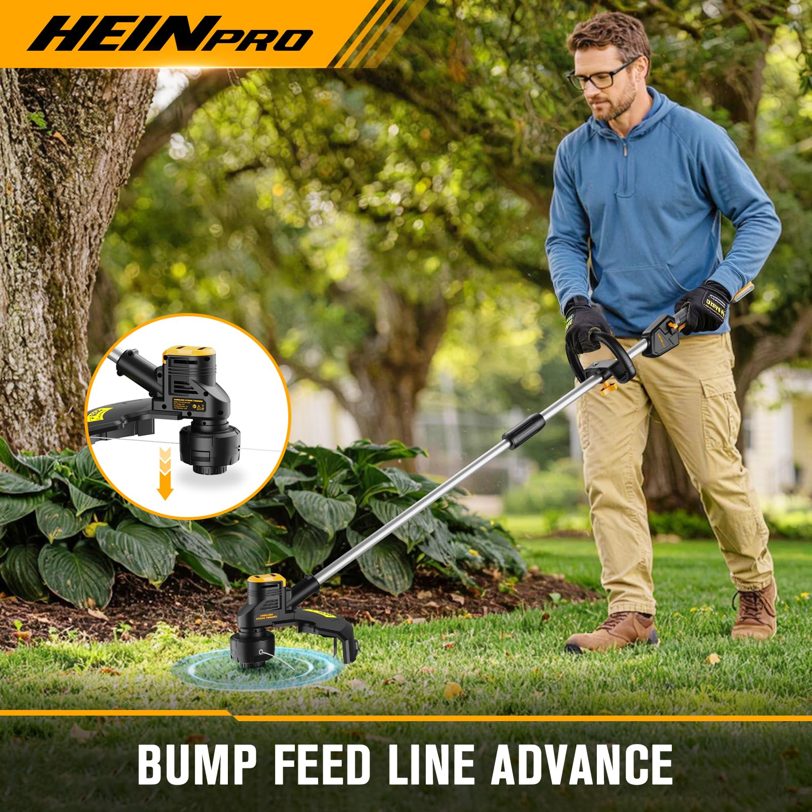 HEINPRO Cordless Weed Wacker with pre-wound line coils