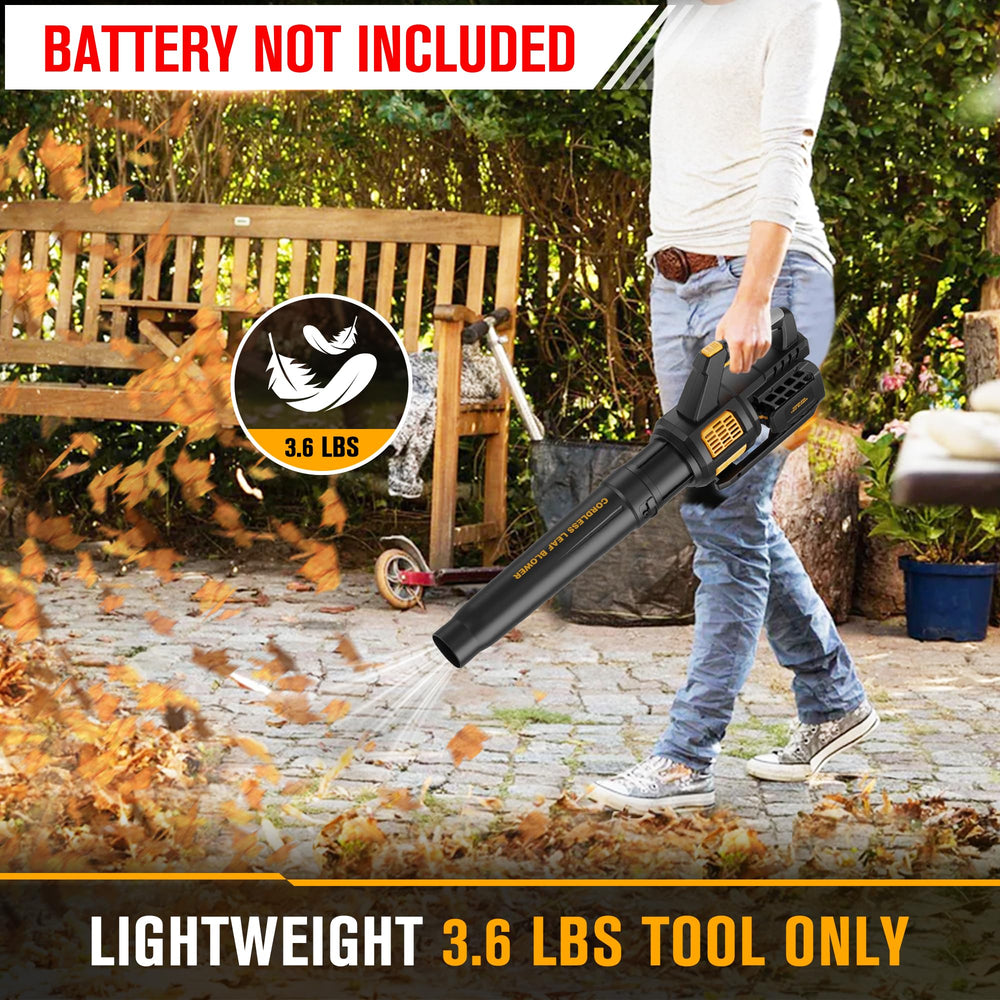 HEINPRO leaf blower displayed with DEWALT battery compatibility