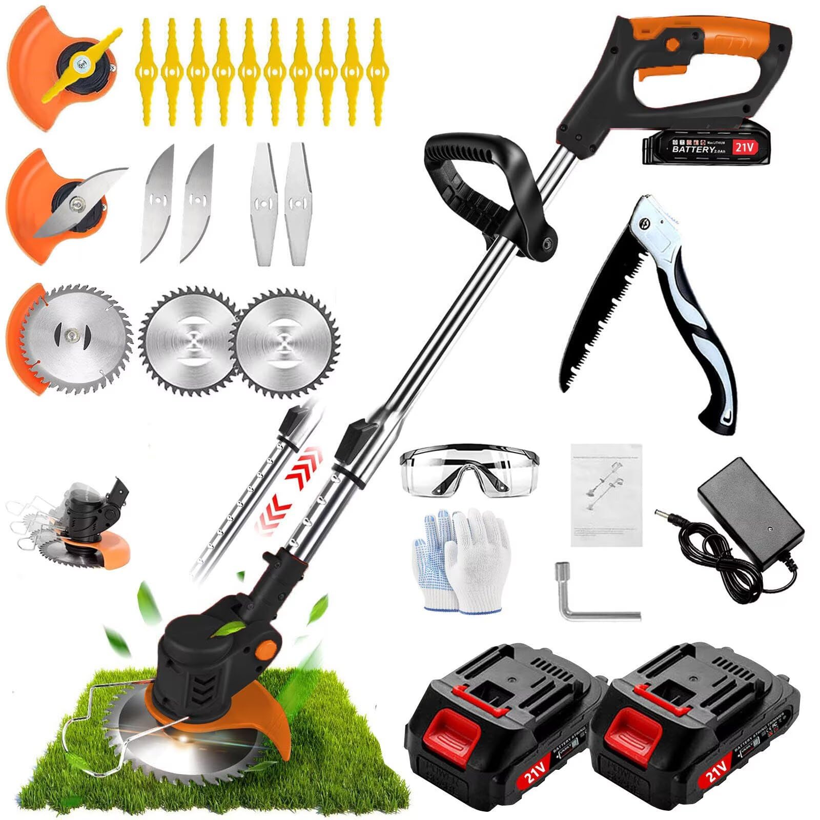 Hejunry Electric Weed Wacker front view with battery installed