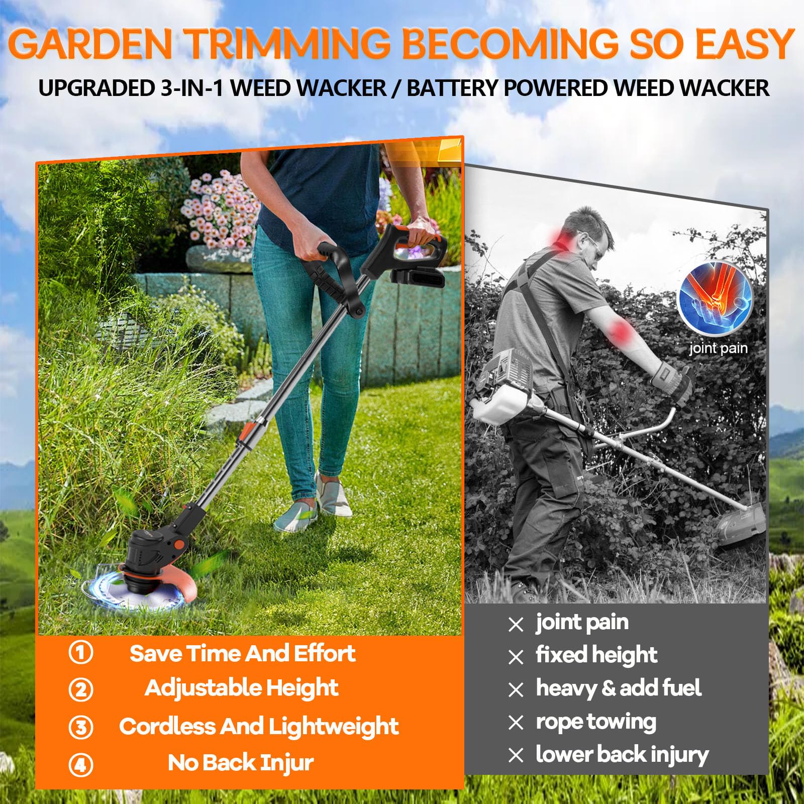 Hejunry Electric Weed Wacker in use trimming grass