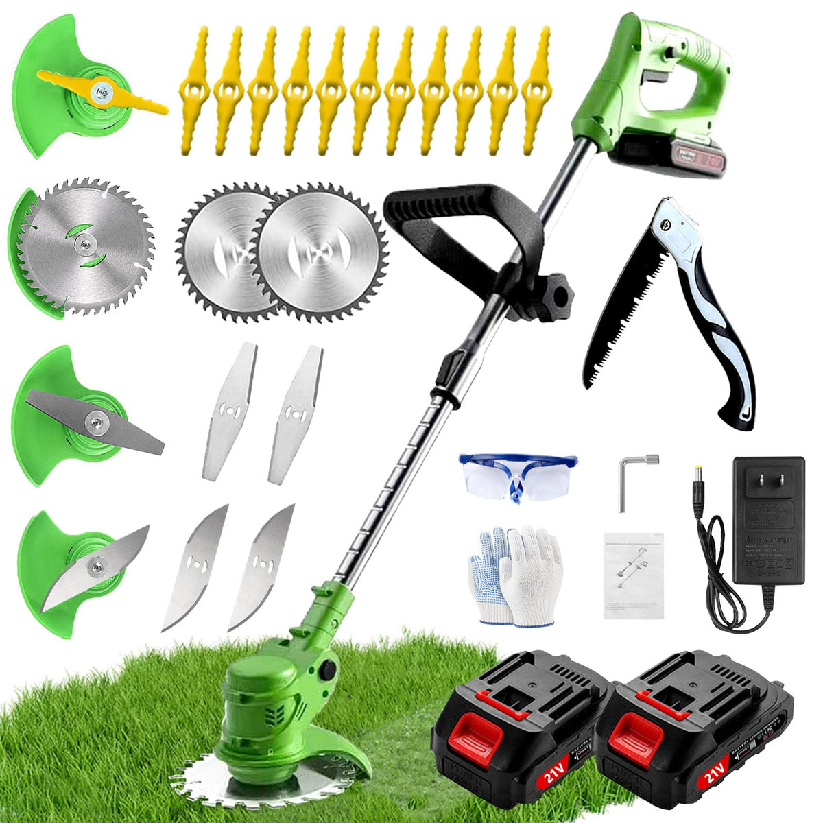 Hejunry Weed Wacker front view with adjustable length feature