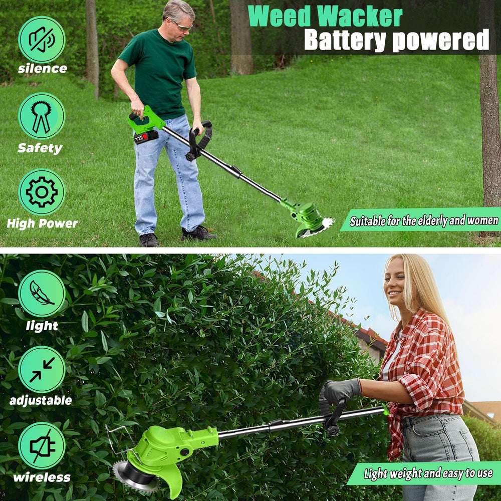 Hejunry Weed Wacker with dual rechargeable batteries and safety goggles