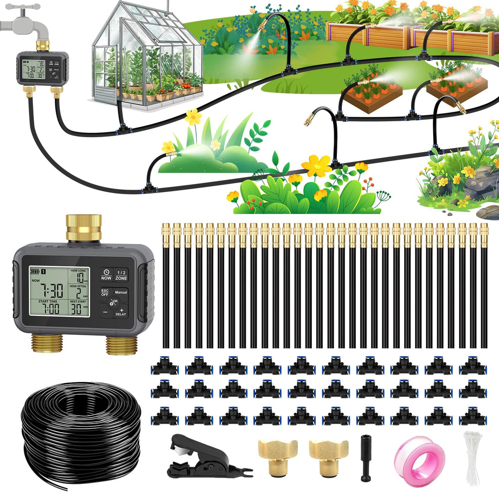 HEKIWAY 120FT Drip Irrigation System with Smart Timer front view