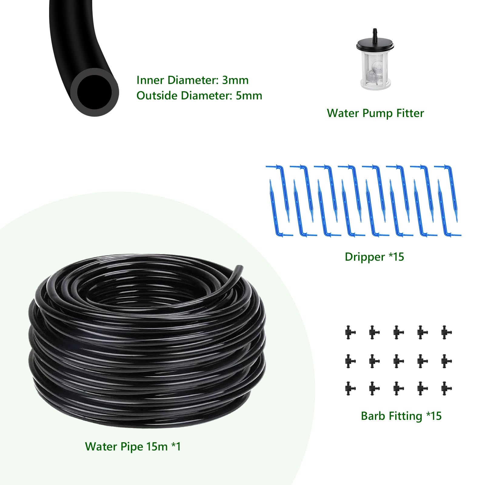 HEKIWAY drip irrigation components including barb fittings and water pump fitter