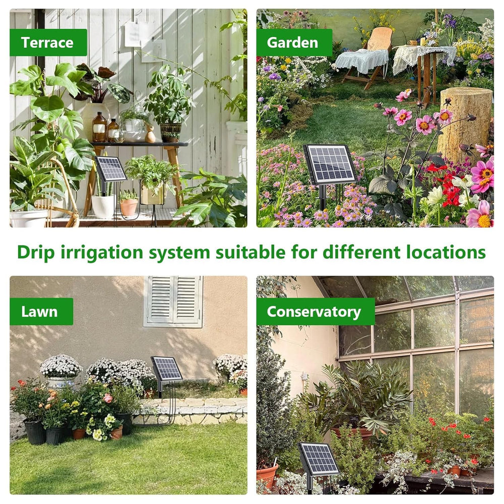 HEKIWAY Solar Drip Irrigation System operating in a vegetable garden