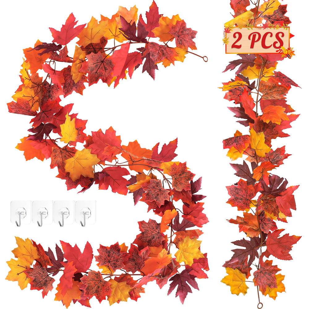 Helimoto 2-Pack Fall Garland with red and yellow maple leaves