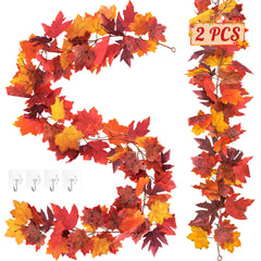 Helimoto 2-Pack Fall Garland with red and yellow maple leaves