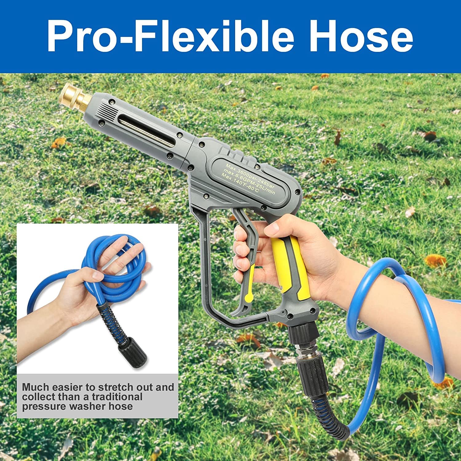 Heliwoo Pressure Washer Hose 25FT rolled up for storage