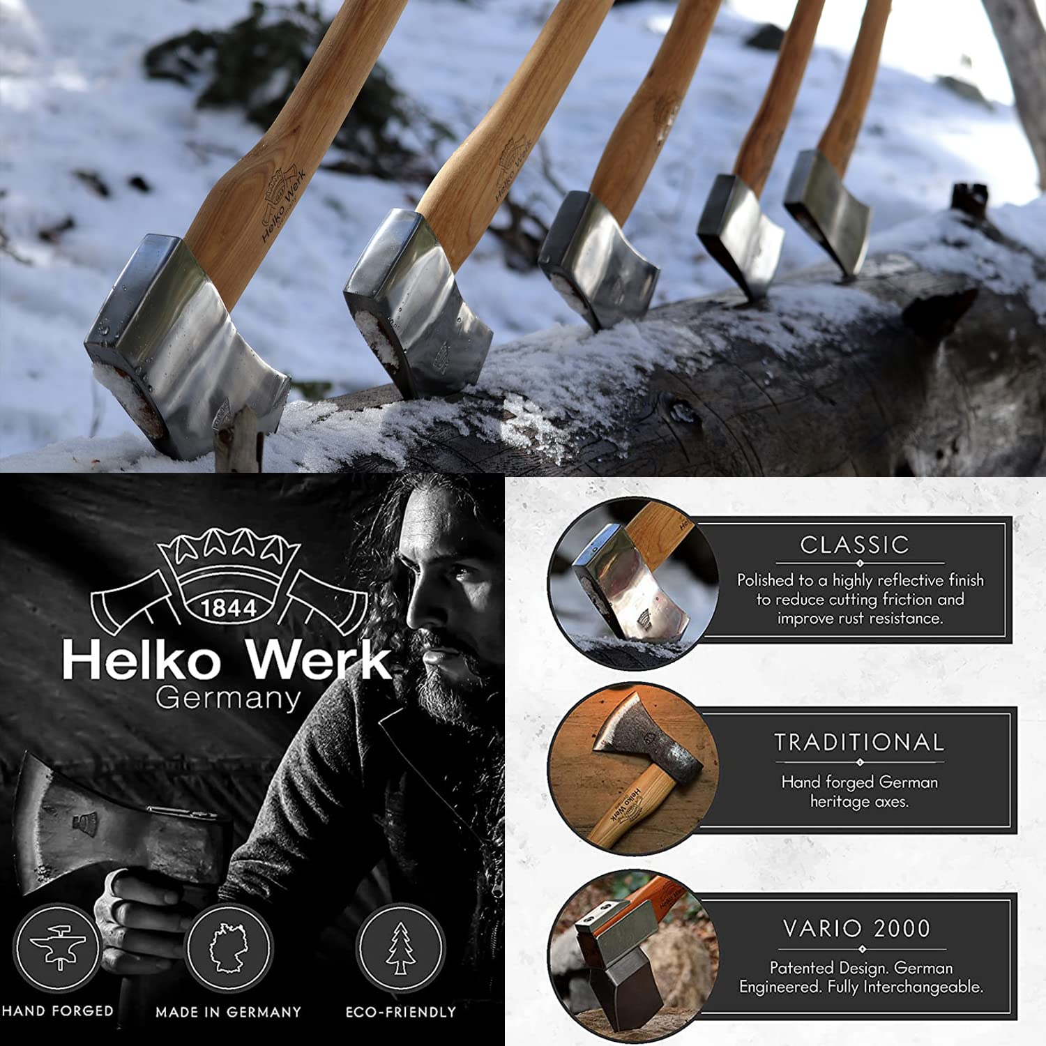 Helko Werk axe with protective oil on a wooden table