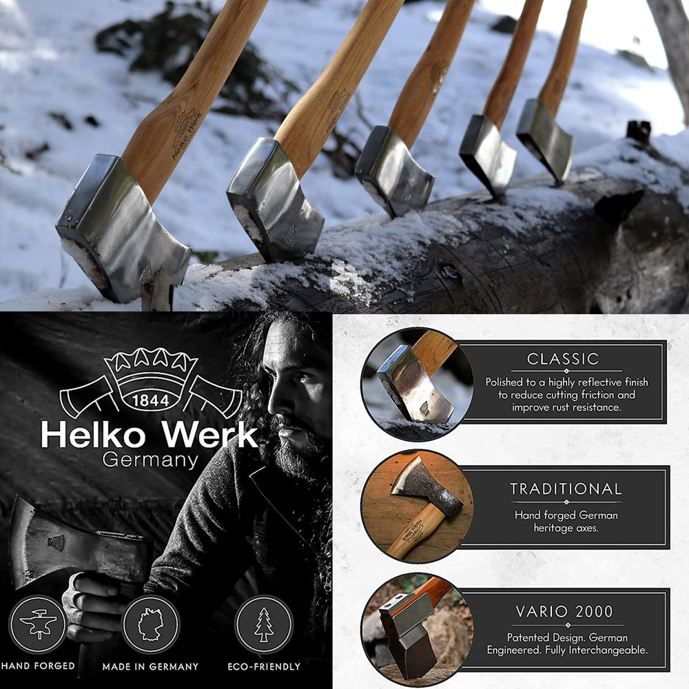Helko Werk axe with protective oil on a wooden table