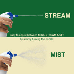 Heluva Green spray nozzle showing adjustable settings for mist and stream