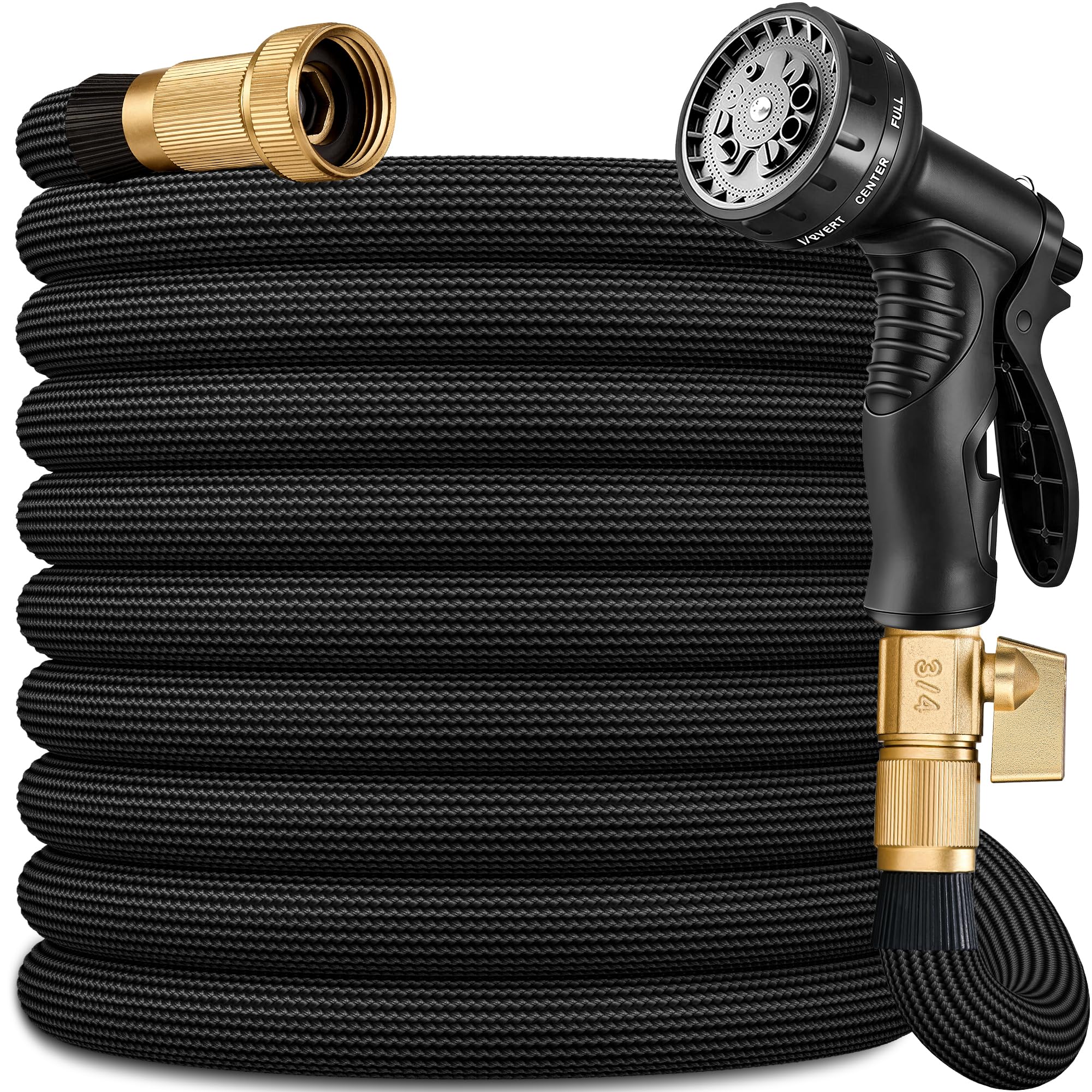 HENCUK 75 FT garden hose with 10-function nozzle, black