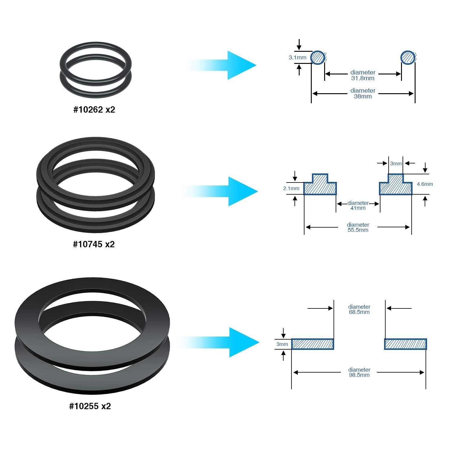 HENMI Washer and Ring Kit components laid out