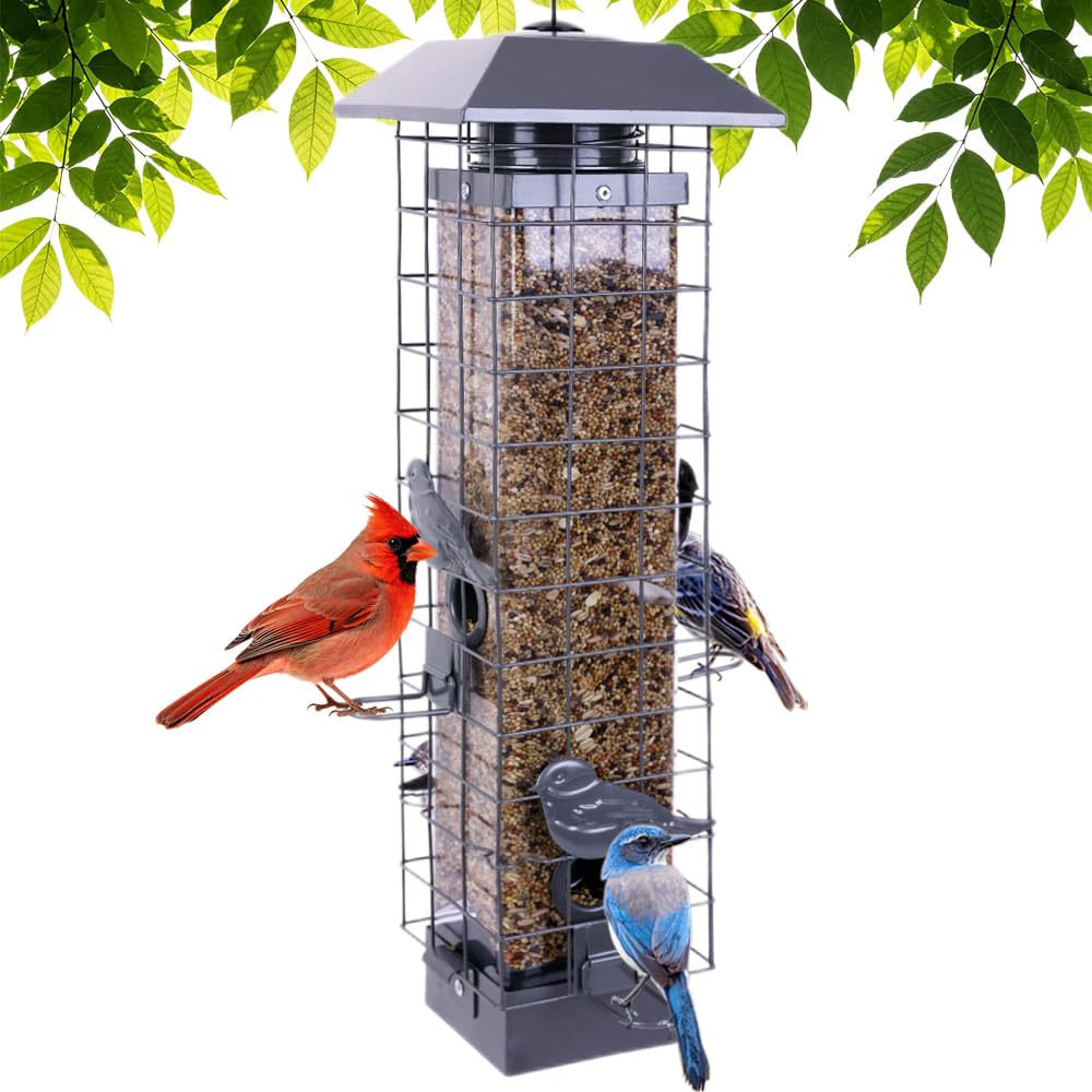 Henzavk Squirrel Proof Bird Feeder front view in gray