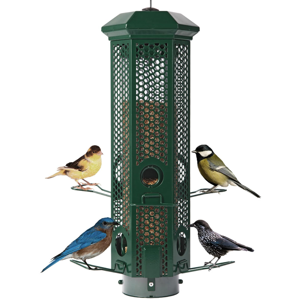 Henzavk Squirrel Proof Bird Feeder front view with green coating