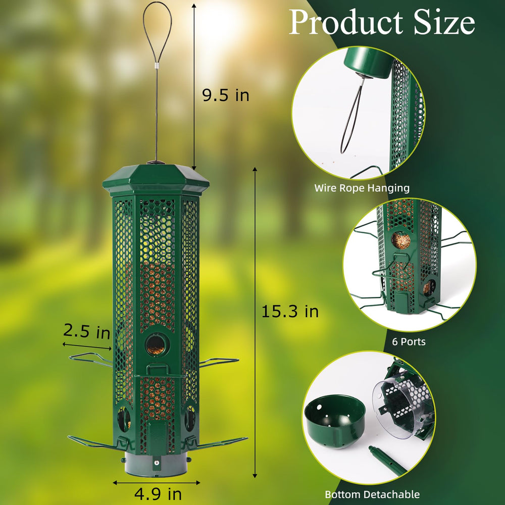 Henzavk Squirrel Proof Bird Feeder showing weight-activated ports