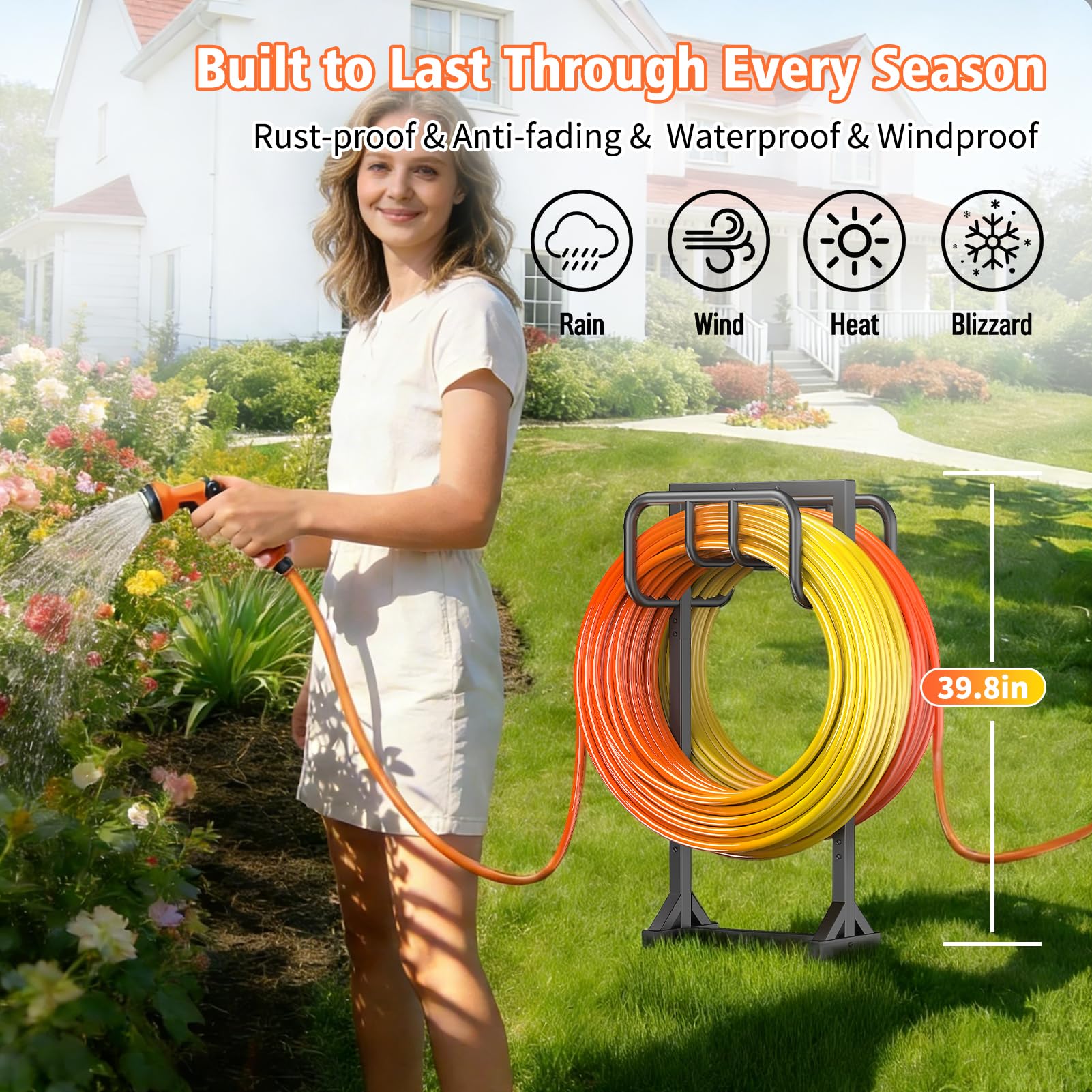 HeroicLion Garden Hose Holder with two 160FT hoses hanging