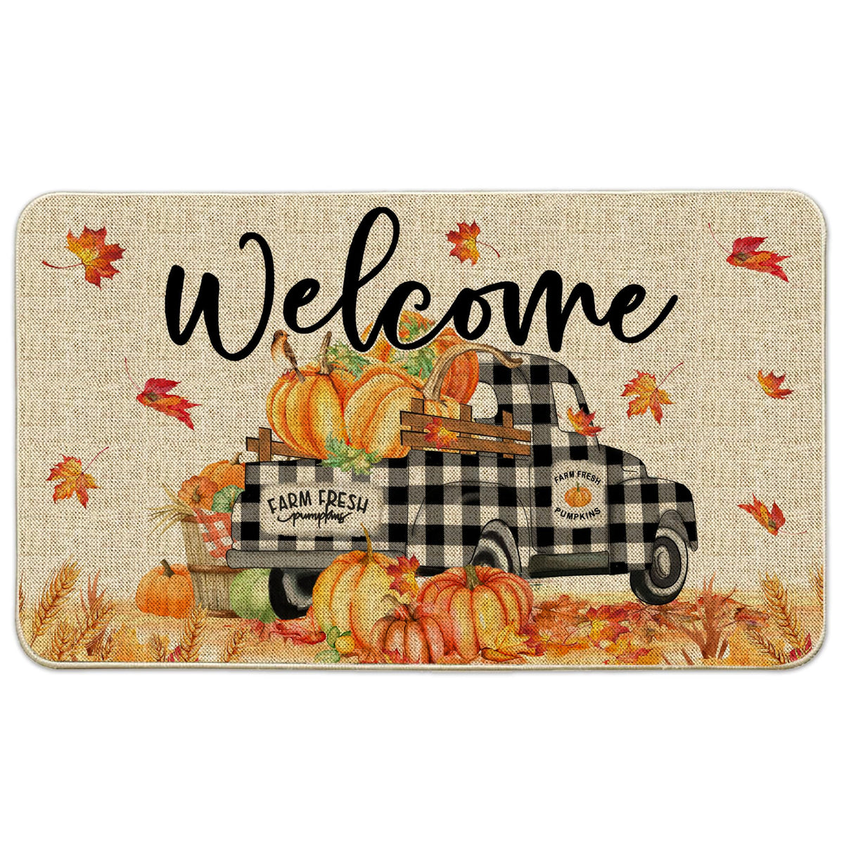 Hexagram Fall Door Mat 17x29 inches with Pumpkin Truck design